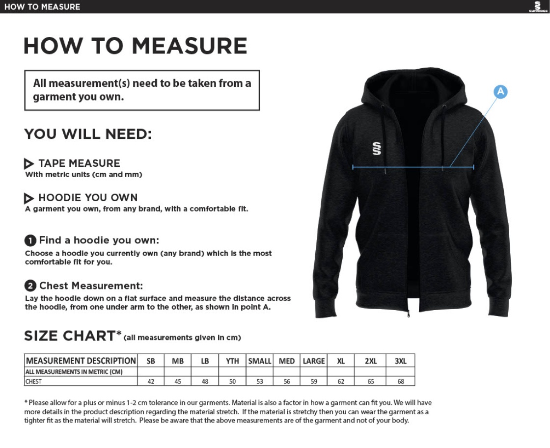 Outwood CC - Dual Full Zip Hoody - Size Guide
