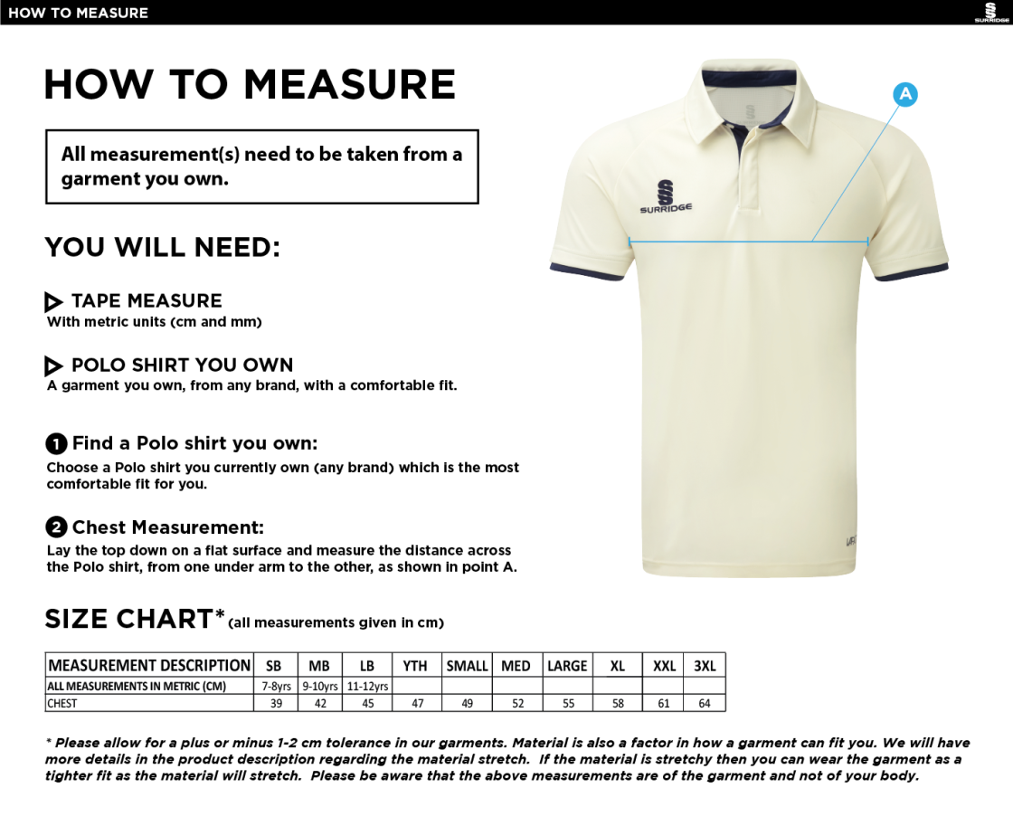Outwood CC - Ergo Short Sleeved Shirt - Size Guide