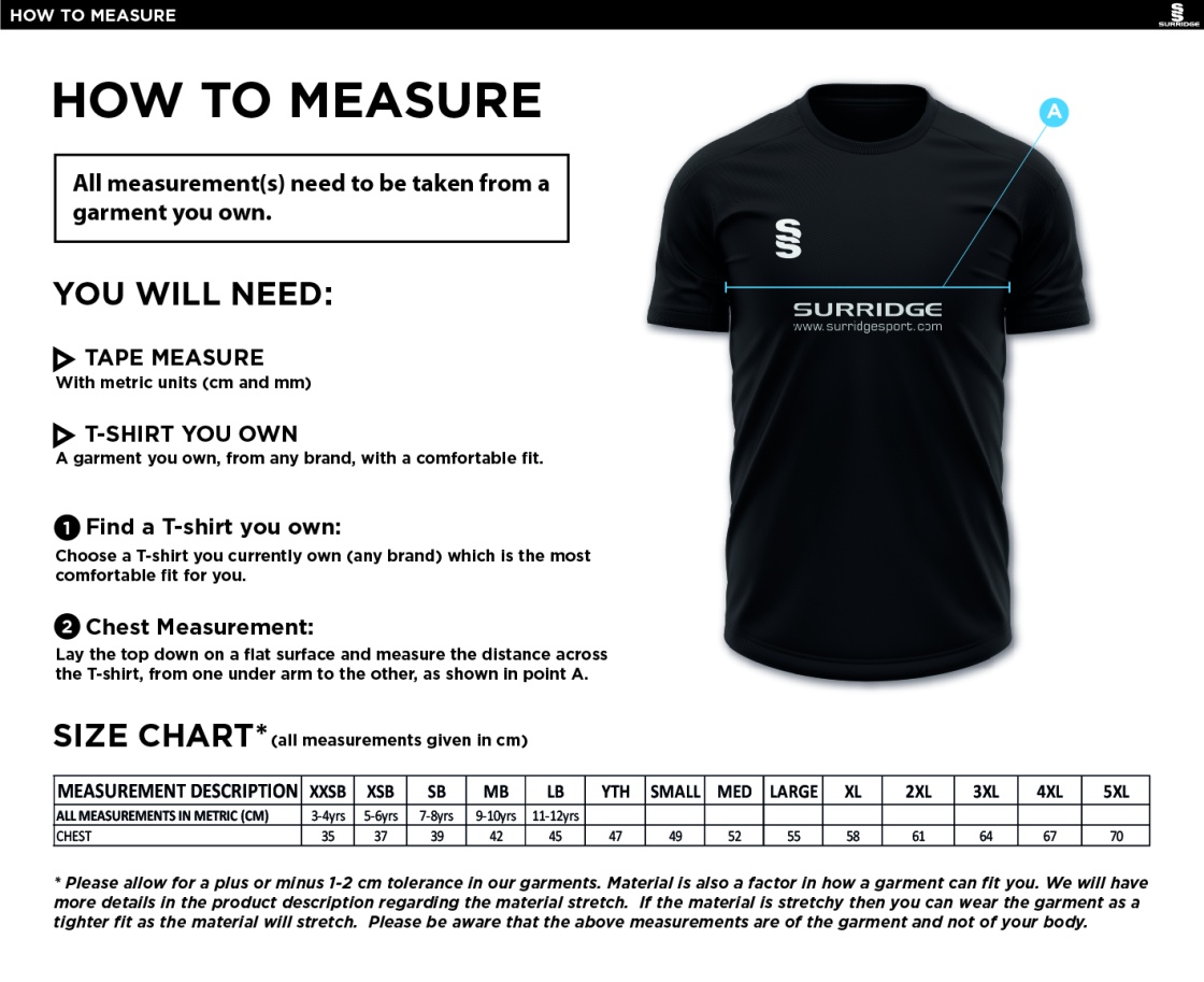 Outwood CC - Blade Polo - Size Guide