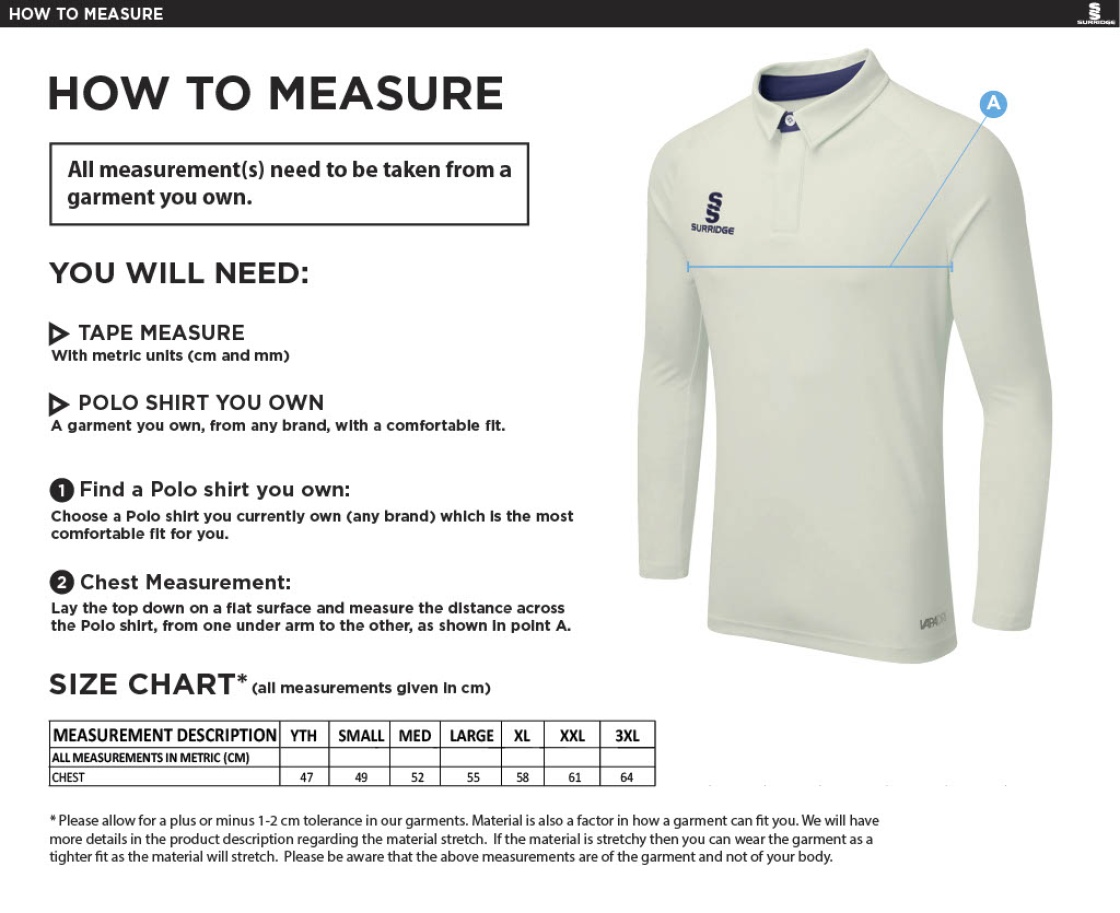 Outwood CC - Ergo Long Sleeved Shirt - Size Guide